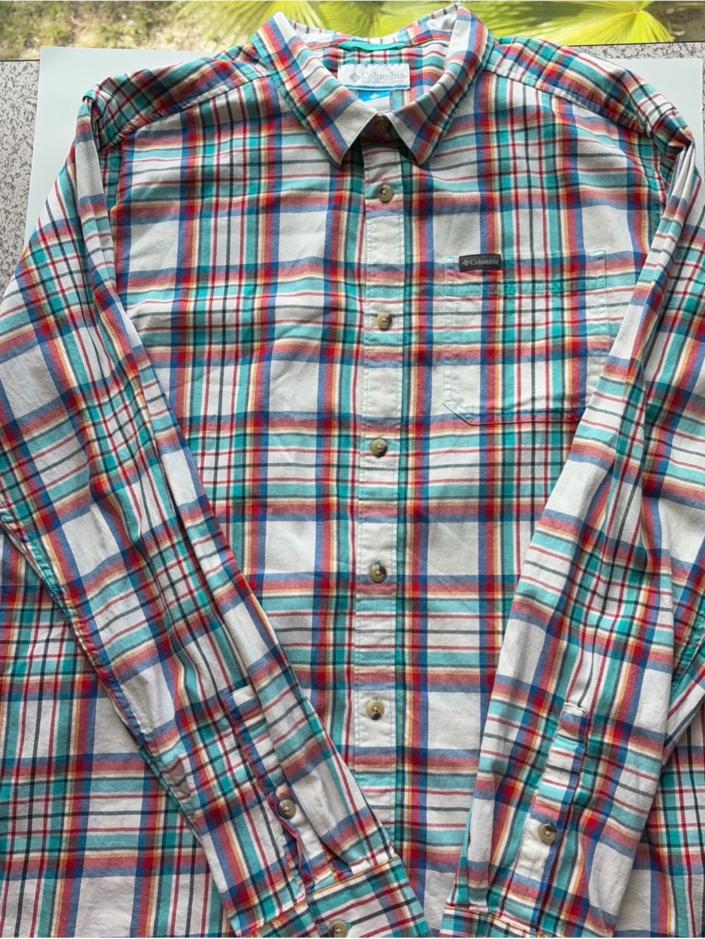 Columbia Men's White Multi-Color Plaid Button-Down Shirt 2XT